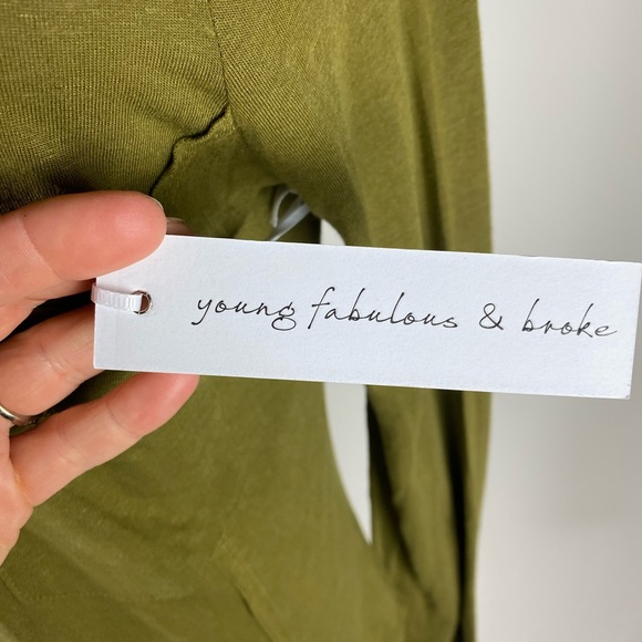 NWT YOUNG FAB BROKE Soft Button Down Long Sleeve Tshirt Olive Green Womens Med - Picture 4 of 8